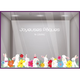 STICKER FRISE LAPIN PAQUES CHOCOLAT FLEUR DECORATION BOULANGERIE PATISSERIE CHOCOLATERIE MAGASIN VITRINE VITROPHANIE ADHESIF