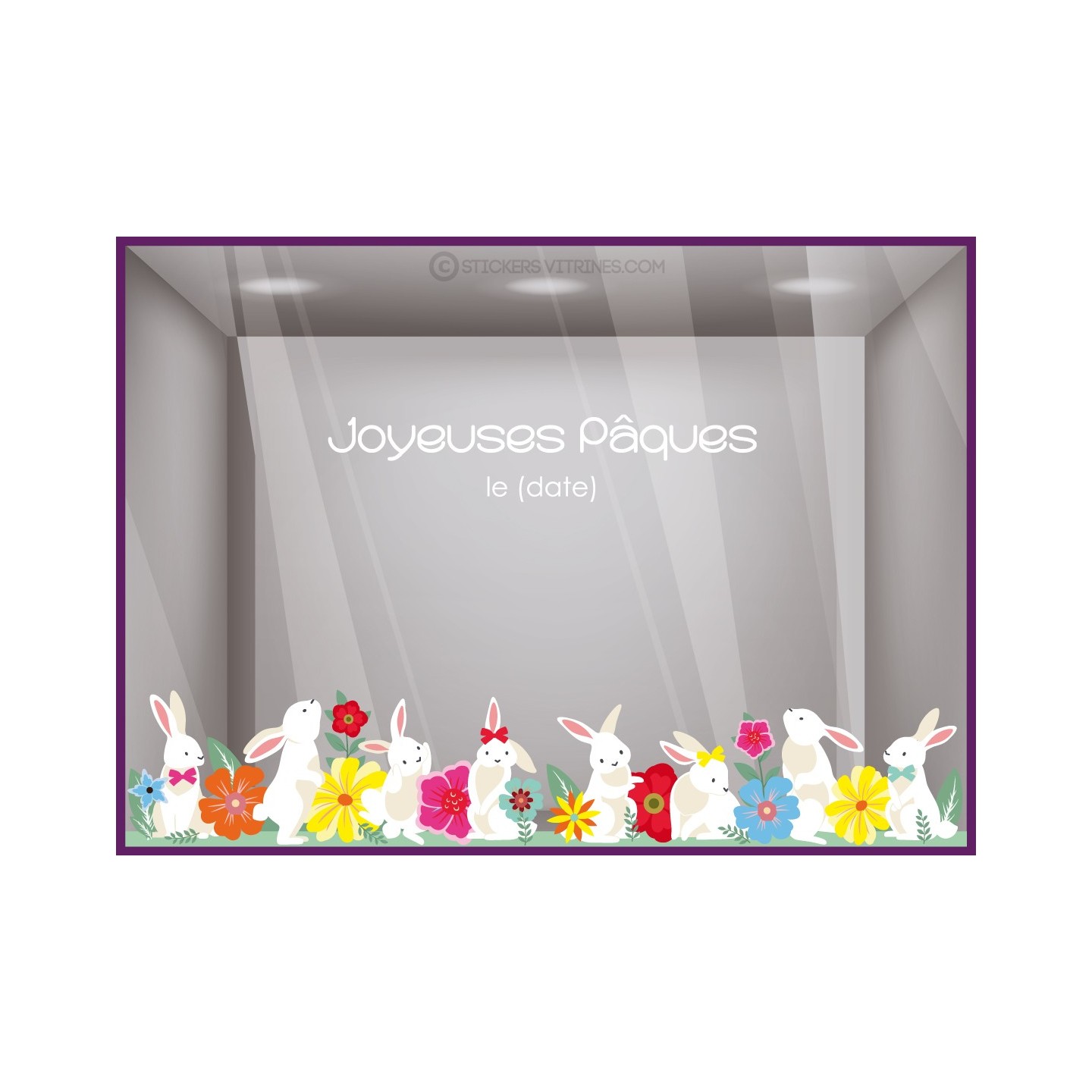 STICKER FRISE LAPIN PAQUES CHOCOLAT FLEUR DECORATION BOULANGERIE PATISSERIE CHOCOLATERIE MAGASIN VITRINE VITROPHANIE ADHESIF