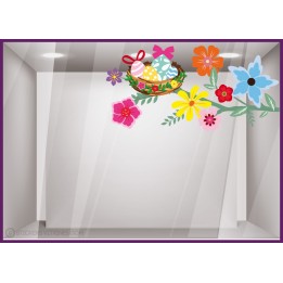 Idée décoration vitrine de Pâques : Sticker Branche de fleurs et Nid