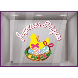 STICKER VITRINE JOYEUSES PAQUES NID COCOTTE OEUFS MAGASIN VITRINE BOULANGERIE PATISSERIE CHOCOLATIER