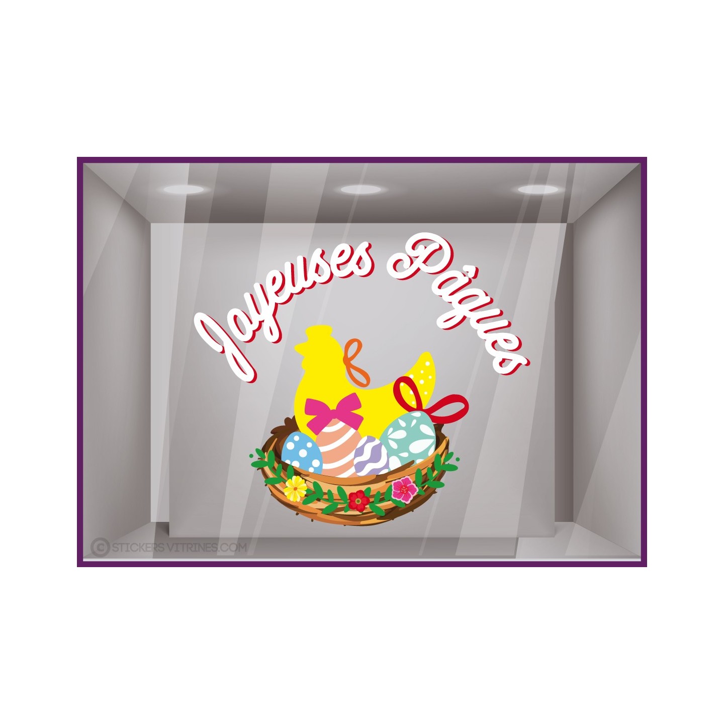 STICKER VITRINE JOYEUSES PAQUES NID COCOTTE OEUFS MAGASIN VITRINE BOULANGERIE PATISSERIE CHOCOLATIER