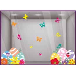 STICKER VITROPHANIE PAQUES OEUF CHOCOLAT PAPILLON VITRINE DECORATION BOUTIQUE MAGASIN BOULANGERIE SIGNALETIQUE AUTOCOLLANT GEANT