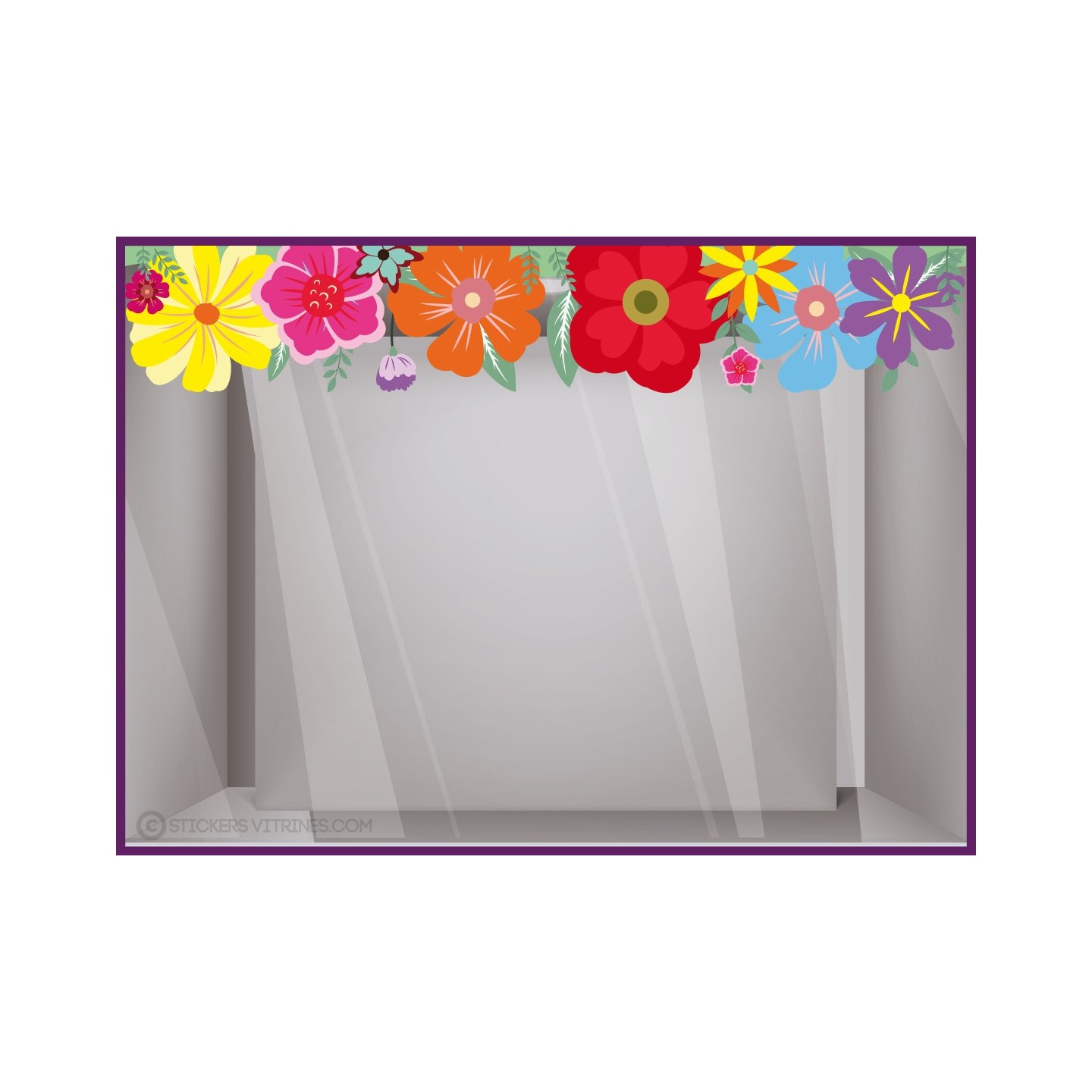 STICKER FRISE DE FLEURS ETE PRINTEMPS AUTOCOLLANT PAS CHER VITROPHANIE VITRINE MAGASIN BOUTIQUE DECORATION