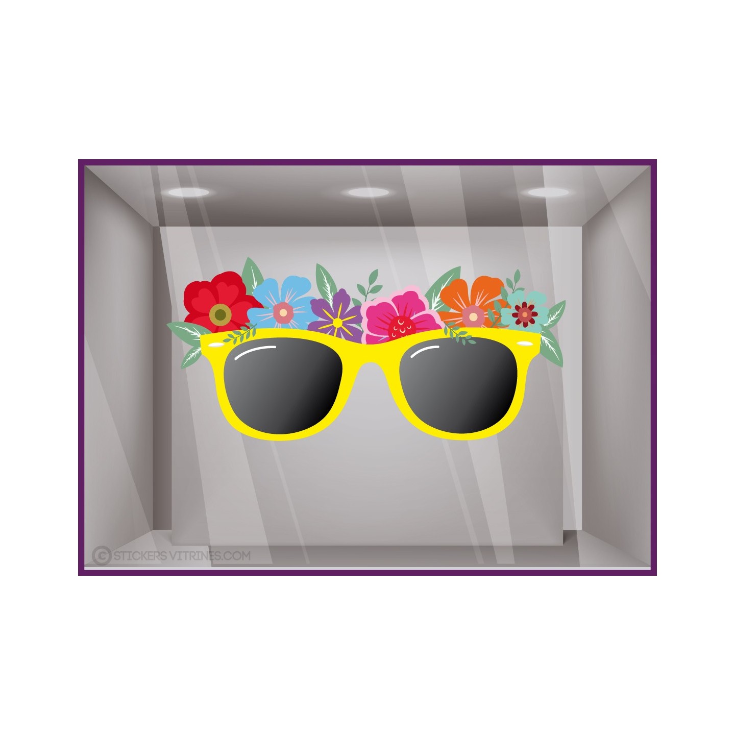 Déco de printemps opticien : Stickers Lunettes et Fleurs multicolores
