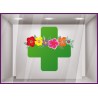 STICKER CROIX DE PHARMACIE FLEURS PRINTEMPS ETE VITROPHANIE MAGASIN SANTE CABINET MEDICAL SIGNALETIQUE ADHESIF FOURNISSEUR