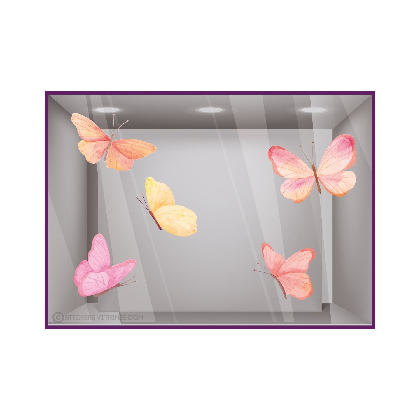 STICKER PAPILLON GEANT AQUARELLE IDEE DECO PRINTEMPS ETE VTRINE MAGASIN VIRTE ADHESIF VITROPHANIE FABRICANT