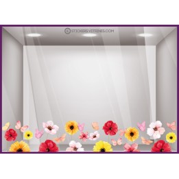 Décoration vitrine de printemps : Sticker frise de fleurs et papillons
