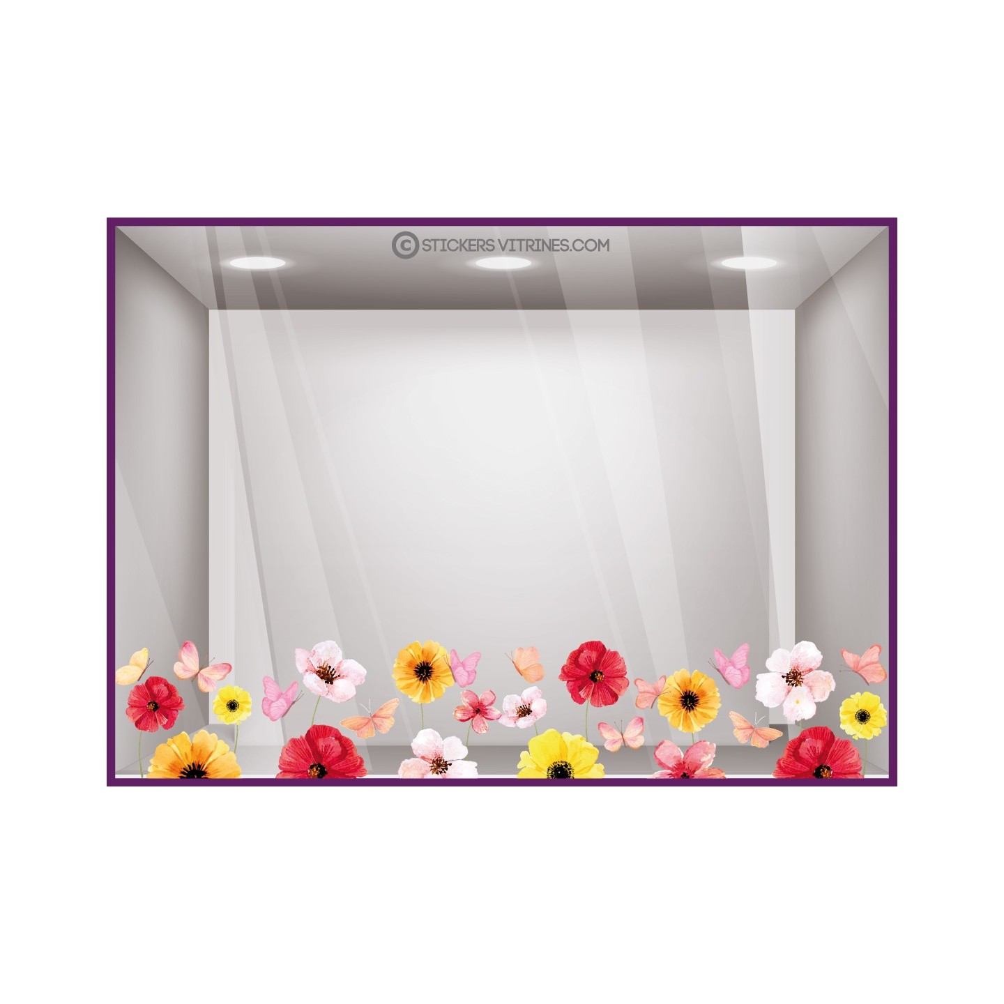 Décoration vitrine de printemps : Sticker frise de fleurs et papillons