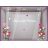 STICKER ANGLE BOUQUETS DE COEURS ET FLEURS BONNE FETE MAAMN POUR VITRINE DE MAGASIN DECORATION ORIGINALE BIJOUTERIE FLEURISTE