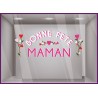 STICKER LETTRAGE ADHESIF POUR VITRINE DE MAAGSIN BONNE FETE MAMAN BOUQUET DE FLEURS ET COEURS POUR FLEURISTE