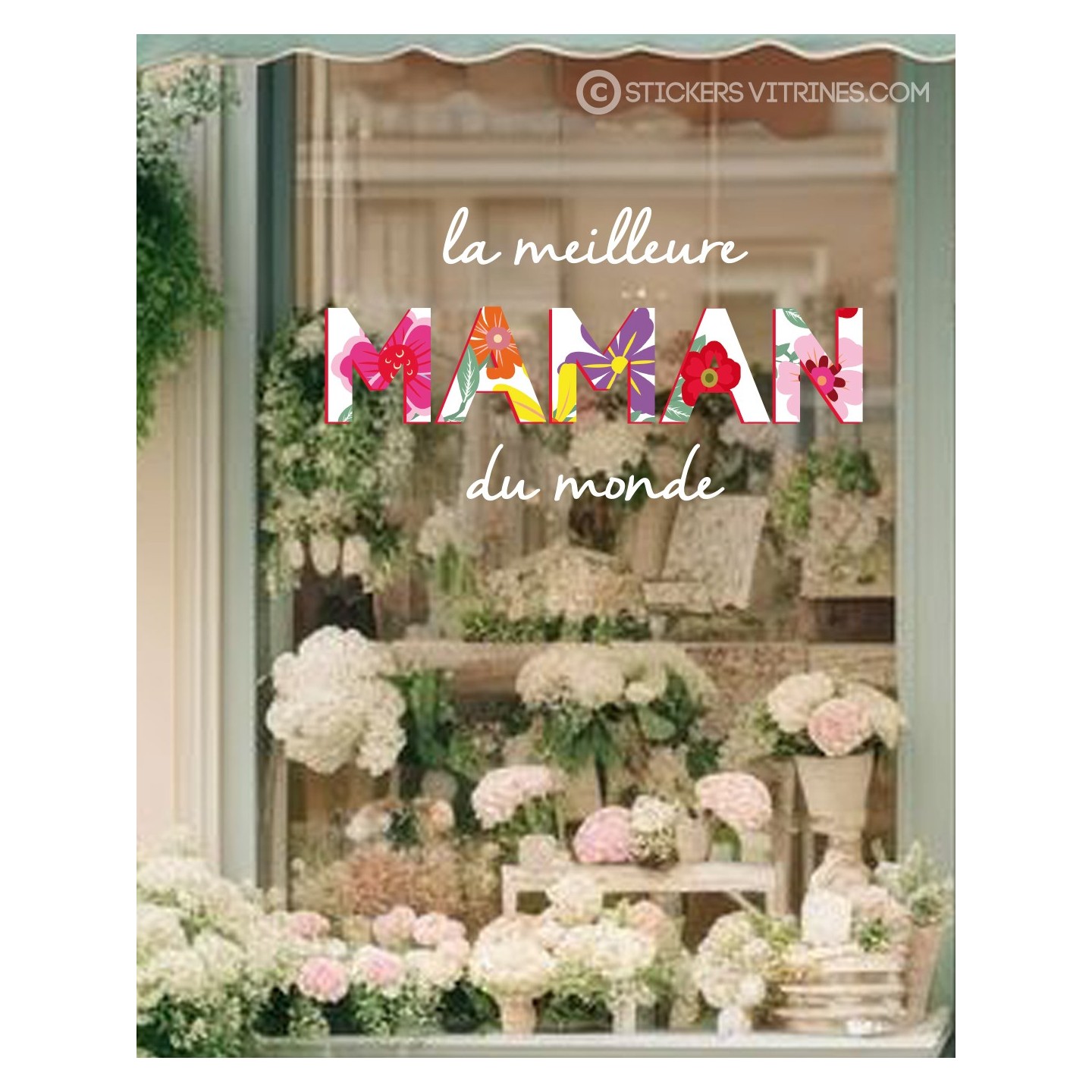 STICKER LETTRAGE ADHESIF LA MEILLEURE MAMAN DU MONDE POUR VITRINE DE MAGASIN FETE DES MERES DECORATION
