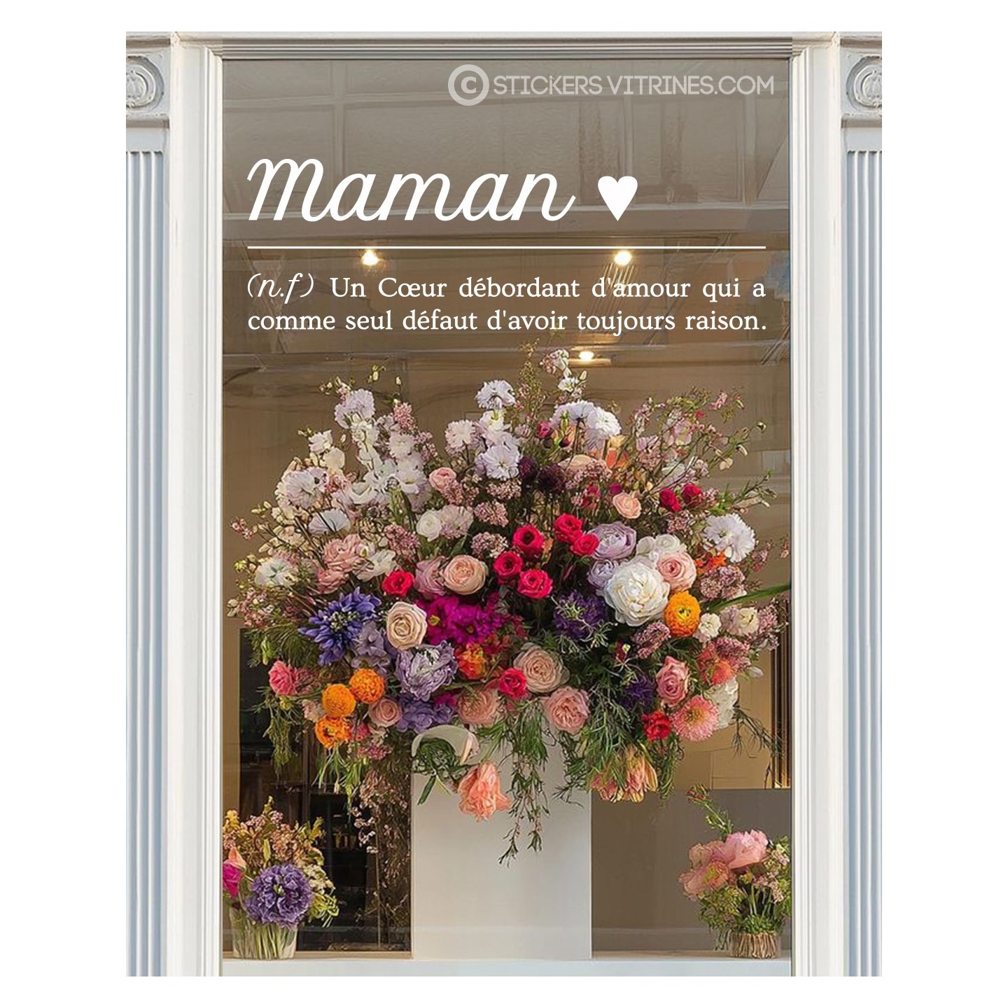 STICKER FETE DES MERES DEFINITION MAMAN VITROPHANIE POUR DECORATION DE VITRINE BOUTIQUE DE MODE ET BIJOUTERIE