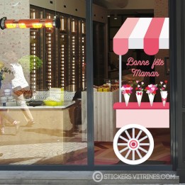 STICKER CHARIOT BONNE FETE MAMAN FETE DES MERES POUR VITRINE DE MAGASIN BIJOUTERIE FLEURISTE