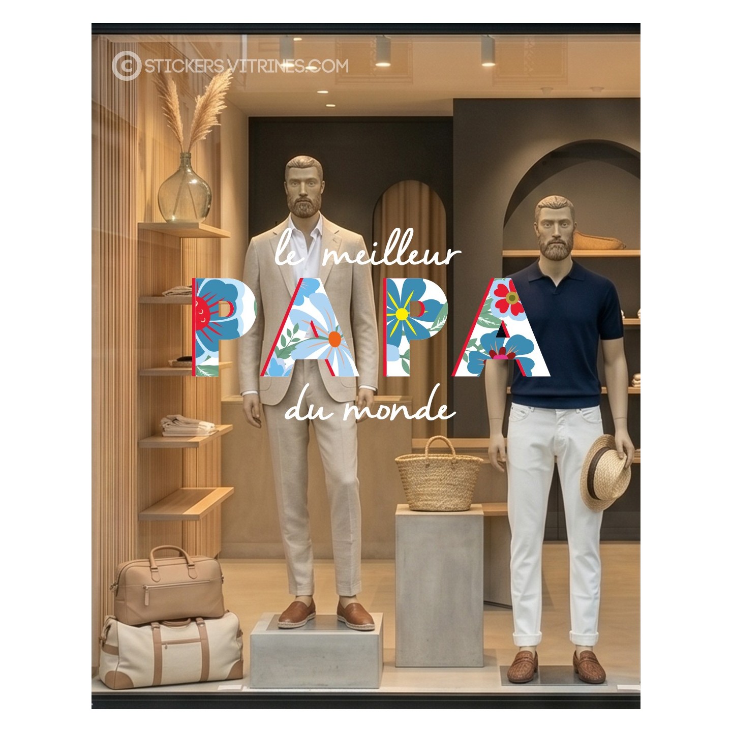 Sticker le Meilleur Papa du Monde pour Fleuriste et Vitrine de Magasin