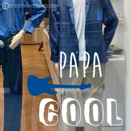 STICKER LETTRAGE ADHESIF PAPA COOL POUR VITRINE DE MAGASIN DE MODE ET BIJOUTERIE FETE DES PERES GUITARE