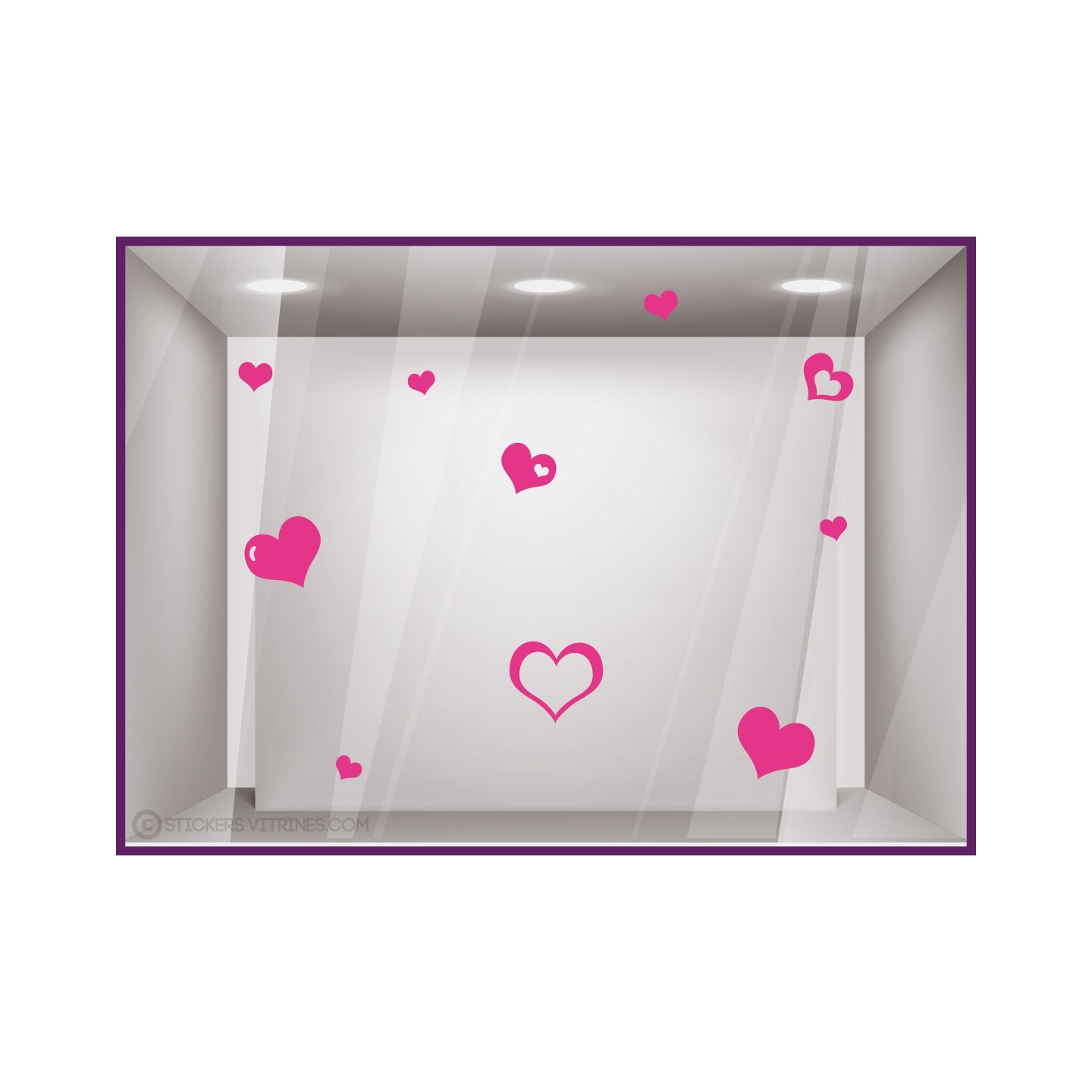 Stickers Coeurs vitrine vitrophanie saint valentin fete des meres calicot vitre magasin mode bijouterie maroquinerie boutique