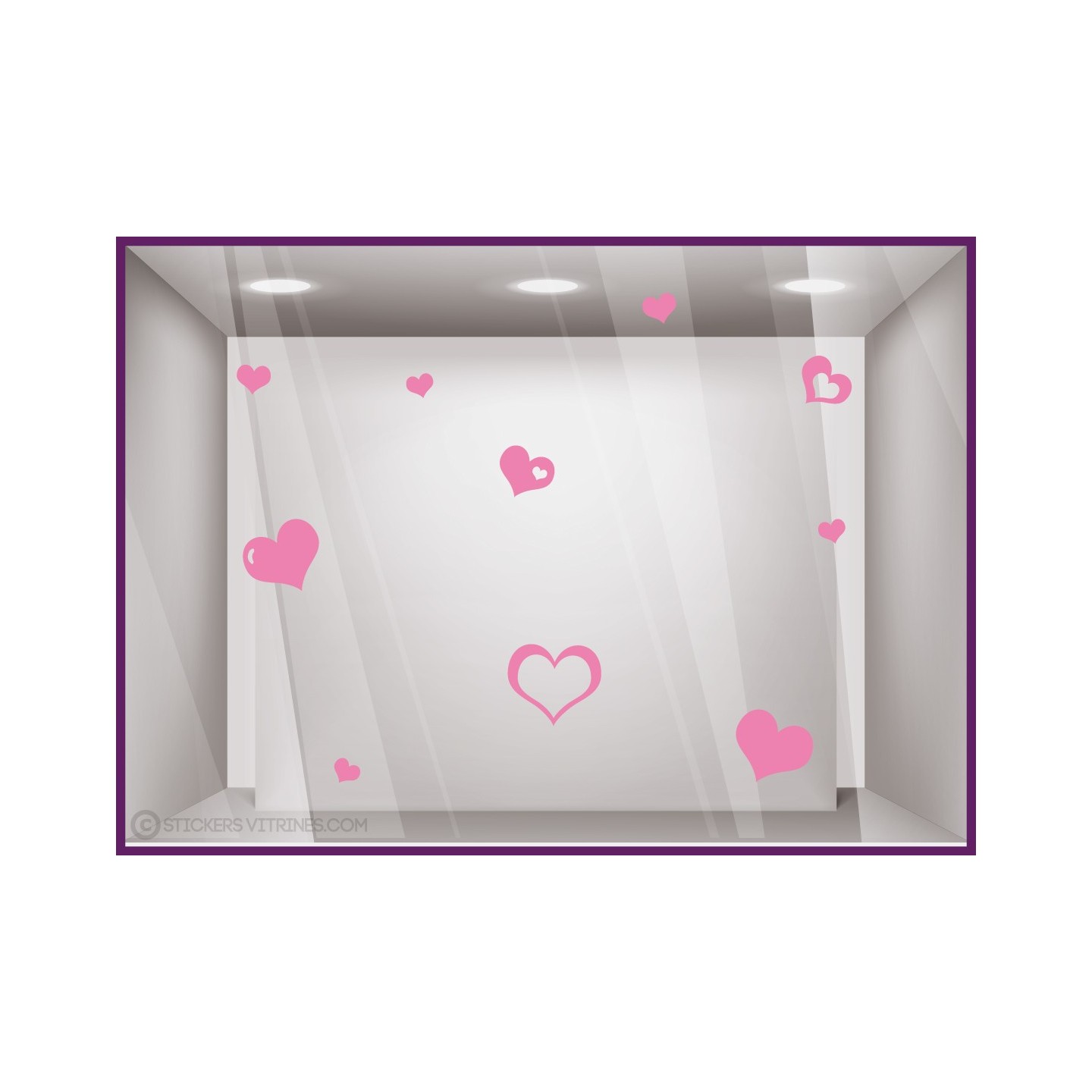 Stickers Coeurs vitrine vitrophanie saint valentin fete des meres calicot vitre magasin mode bijouterie maroquinerie boutique