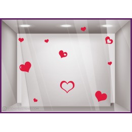 Stickers Coeurs vitrine vitrophanie saint valentin fete des meres calicot vitre magasin mode bijouterie maroquinerie boutique