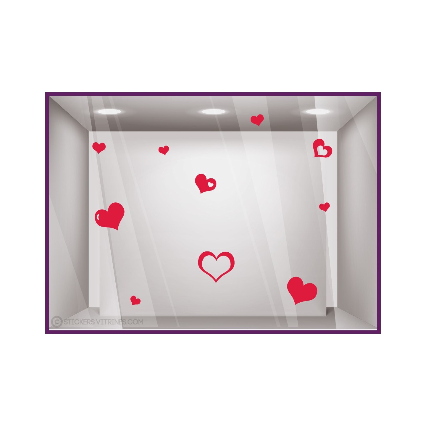 Stickers Coeurs vitrine vitrophanie saint valentin fete des meres calicot vitre magasin mode bijouterie maroquinerie boutique