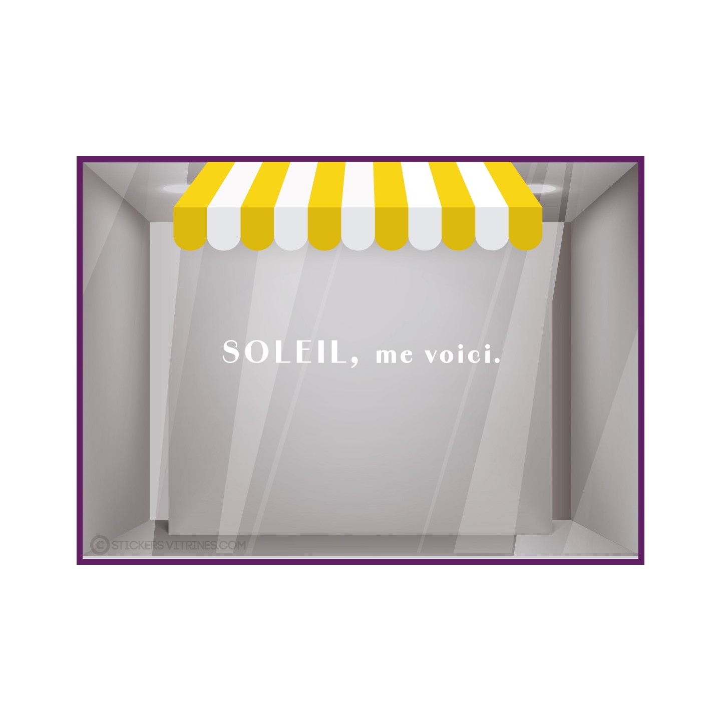 VITROPHANIE SOLEIL ME VOICI POUR DECORATION ETE VITRINE DE MAGASIN BOUTIQUE IMPRIMEUR FOURNISSEUR AUTOCOLLANT GEANT PAS CHER