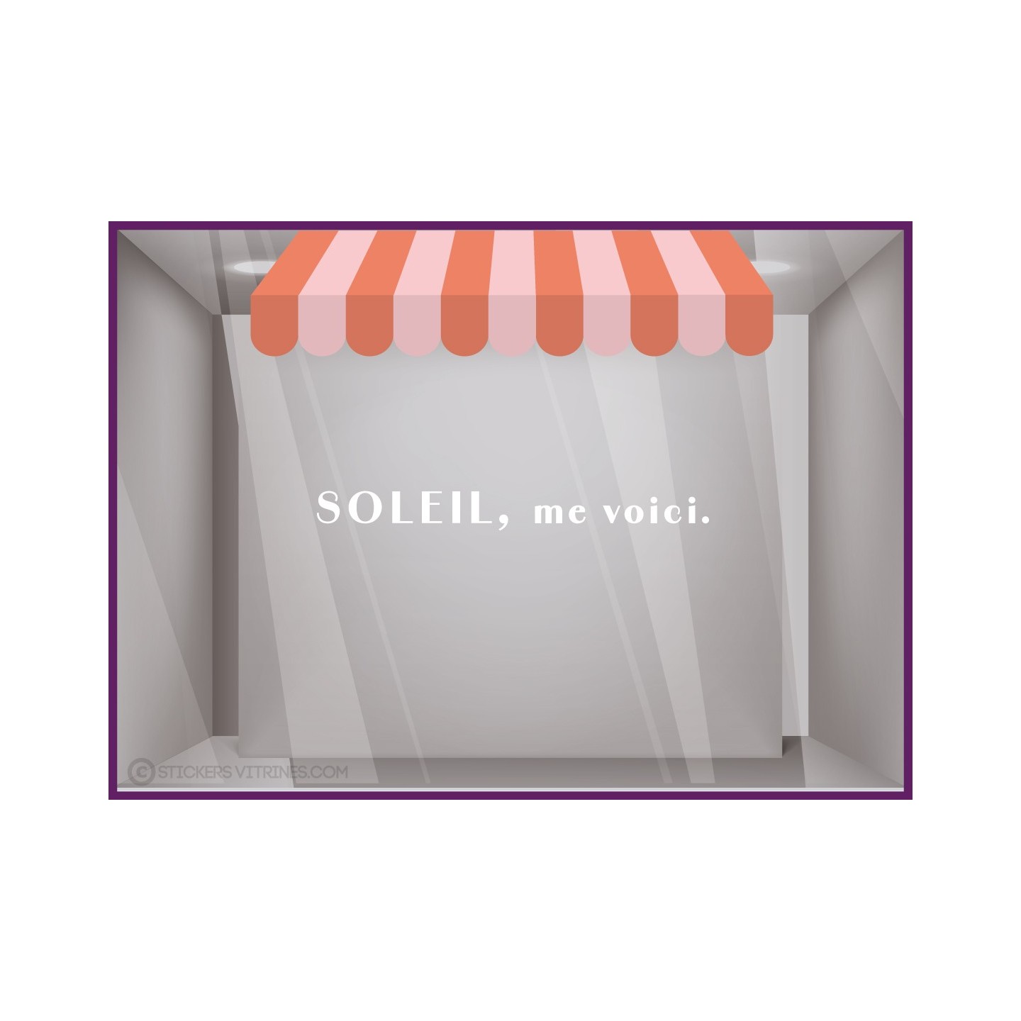 IDEE DECORATION VITRINE ETE STICKER SOLEIL ME VOICI VITROPHANIE POUR VITRINE DE MAGASIN ET BOUTIQUE LETTRAGE ADHESIF