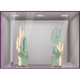 STICKER AUTOCOLLANT GEANT CACTUS POUR VITRINE DE MAGASIN ETE FOURNISSEUR VITROPHANIE