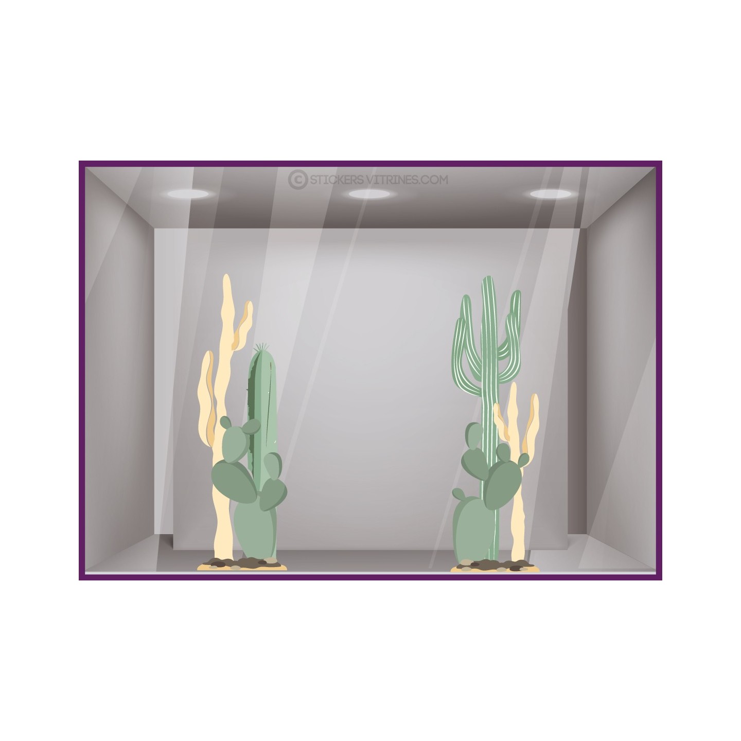 STICKER AUTOCOLLANT GEANT CACTUS POUR VITRINE DE MAGASIN ETE FOURNISSEUR VITROPHANIE