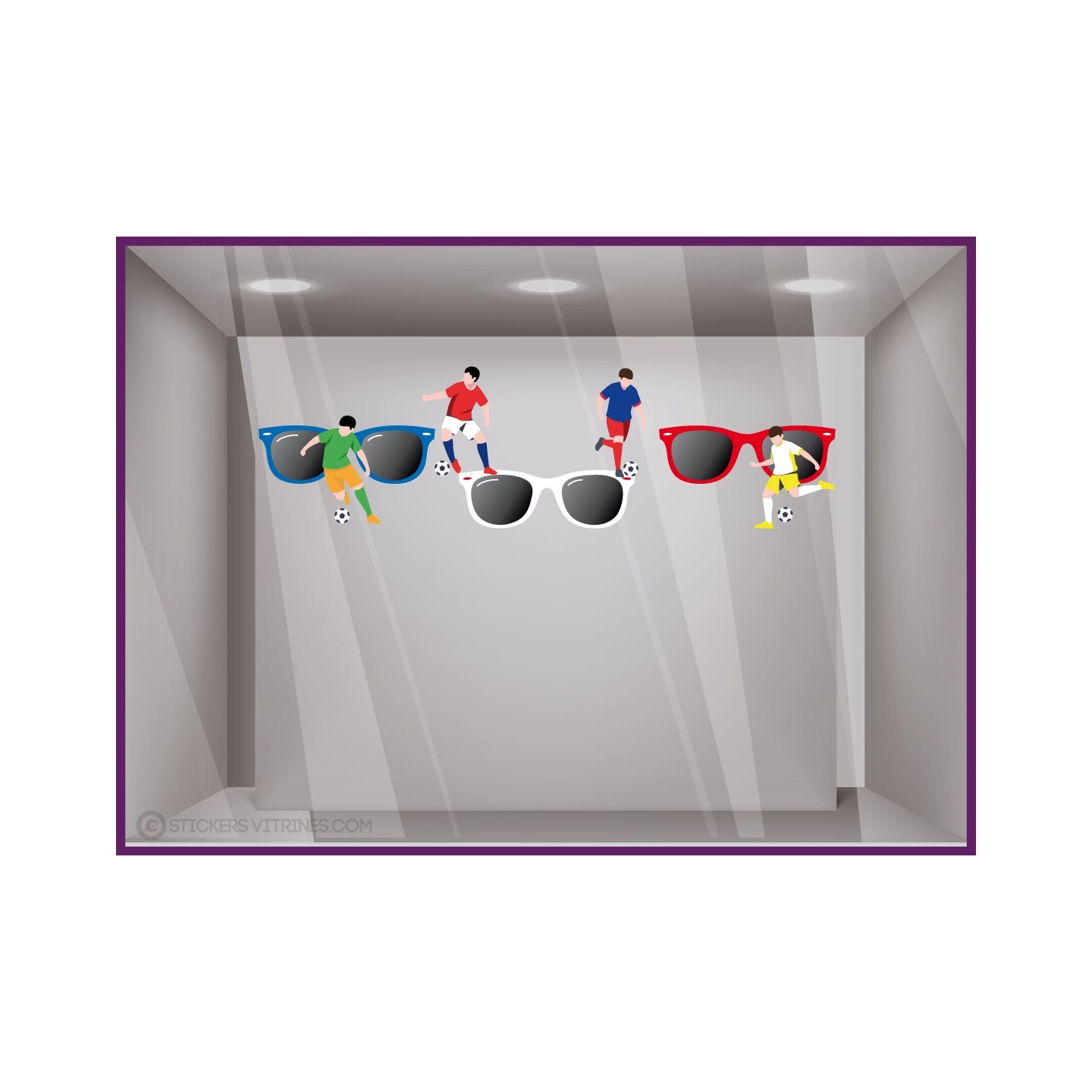 STICKER LUNETTES FOOTBALL COUPE DU MONDE EURO VITROPHANIE IDEE DECORATION  VITRINE OPTICIEN