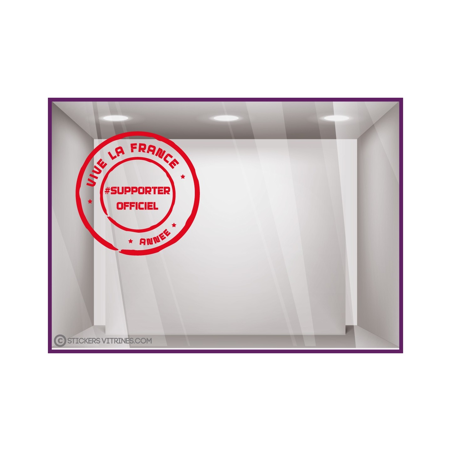 STICKER TAMPON VIVE LA FRANCE SUPPORTER OFFICIEL POUR VITRINE DE COUPE DU MONDE EURO ET JEUX OLYMPIQUE VITROPHANIE MAGASIN SPORT