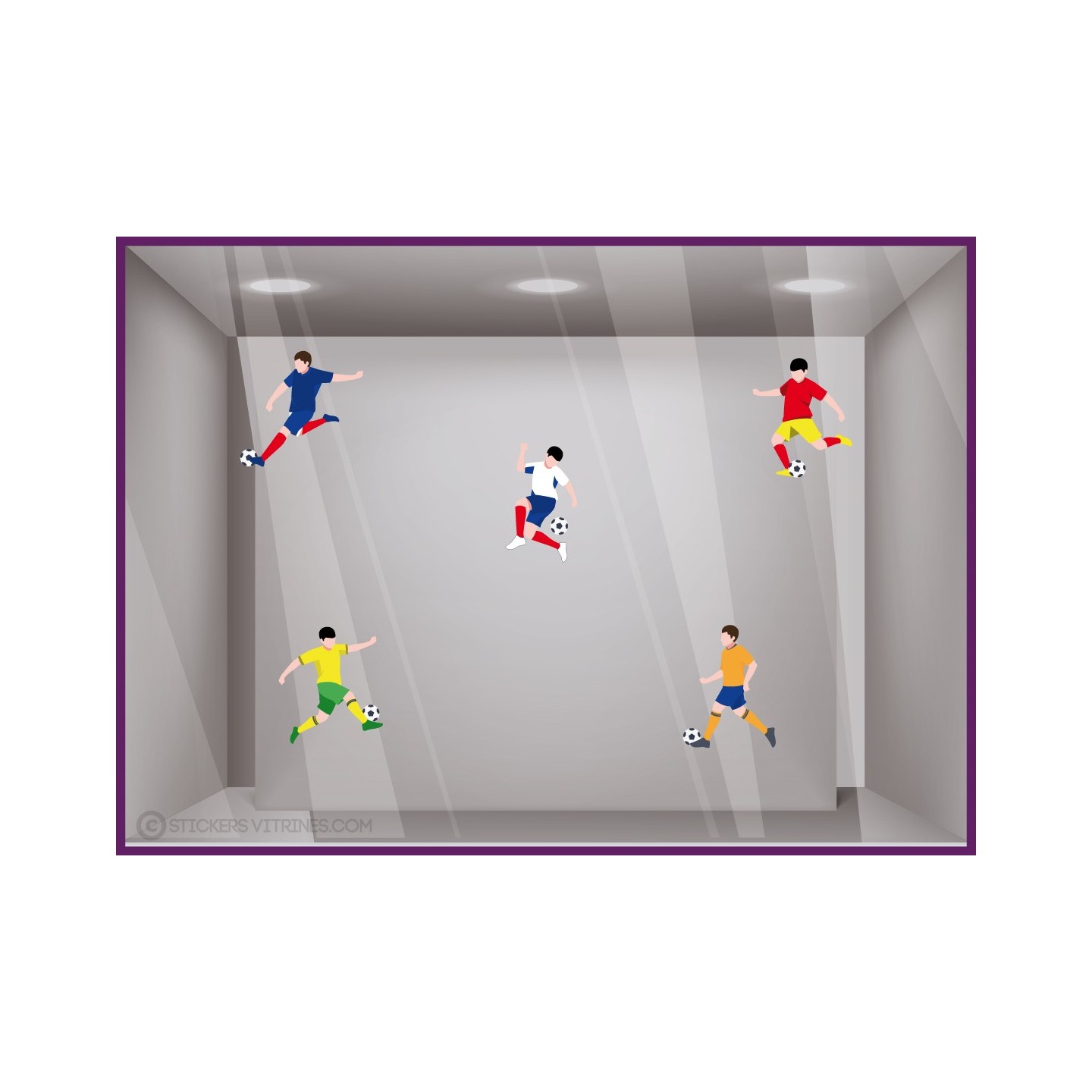 STICKER FOOTBALLEUR BALLON DE FOOT AUTOCOLLANT GEANT FOURNISSEUR VITROPHANIE PAS CHER MAGASIN DE SPORT BAR