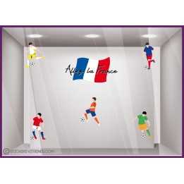 STICKER DRAPEAU ALLEZ LA FRANCE ET FOOTBALL VITRINE MAGASIN BAR VITROPHANUE COUPE DU MONDE EURO FOOT