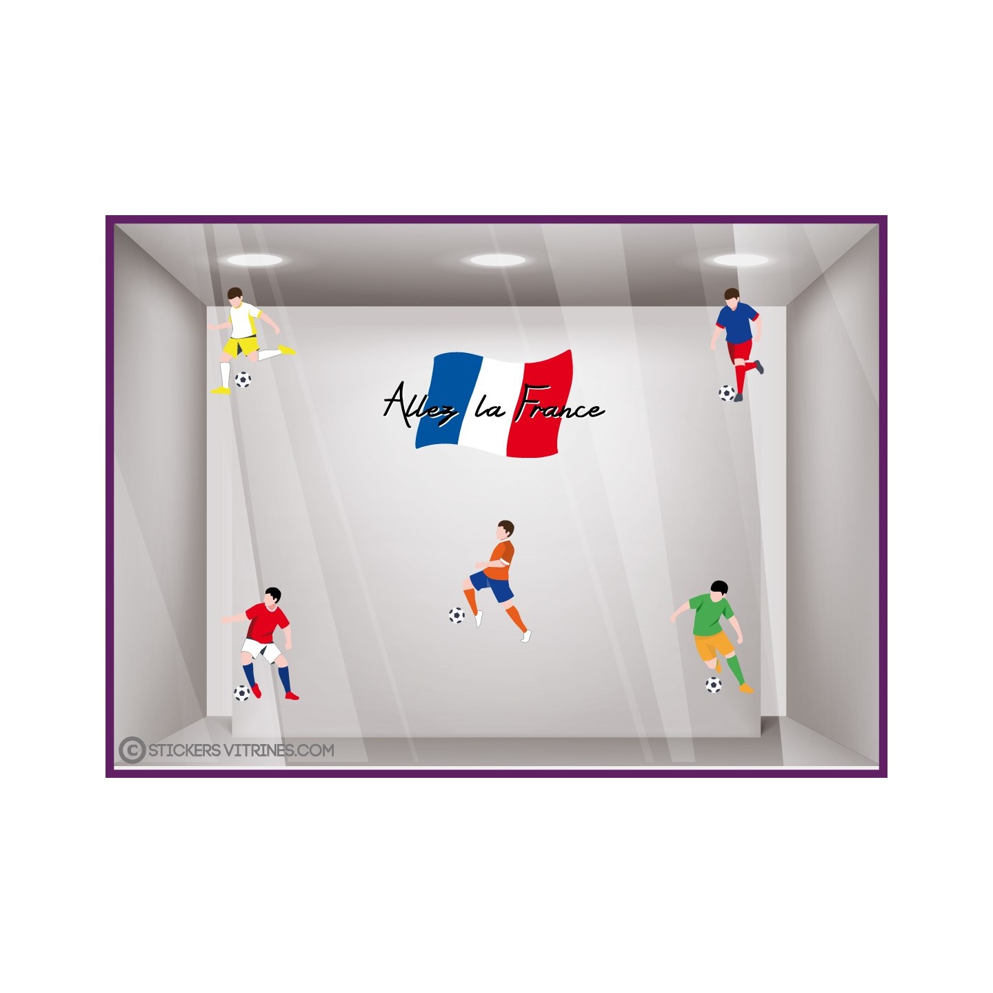 STICKER DRAPEAU ALLEZ LA FRANCE ET FOOTBALL VITRINE MAGASIN BAR VITROPHANUE COUPE DU MONDE EURO FOOT