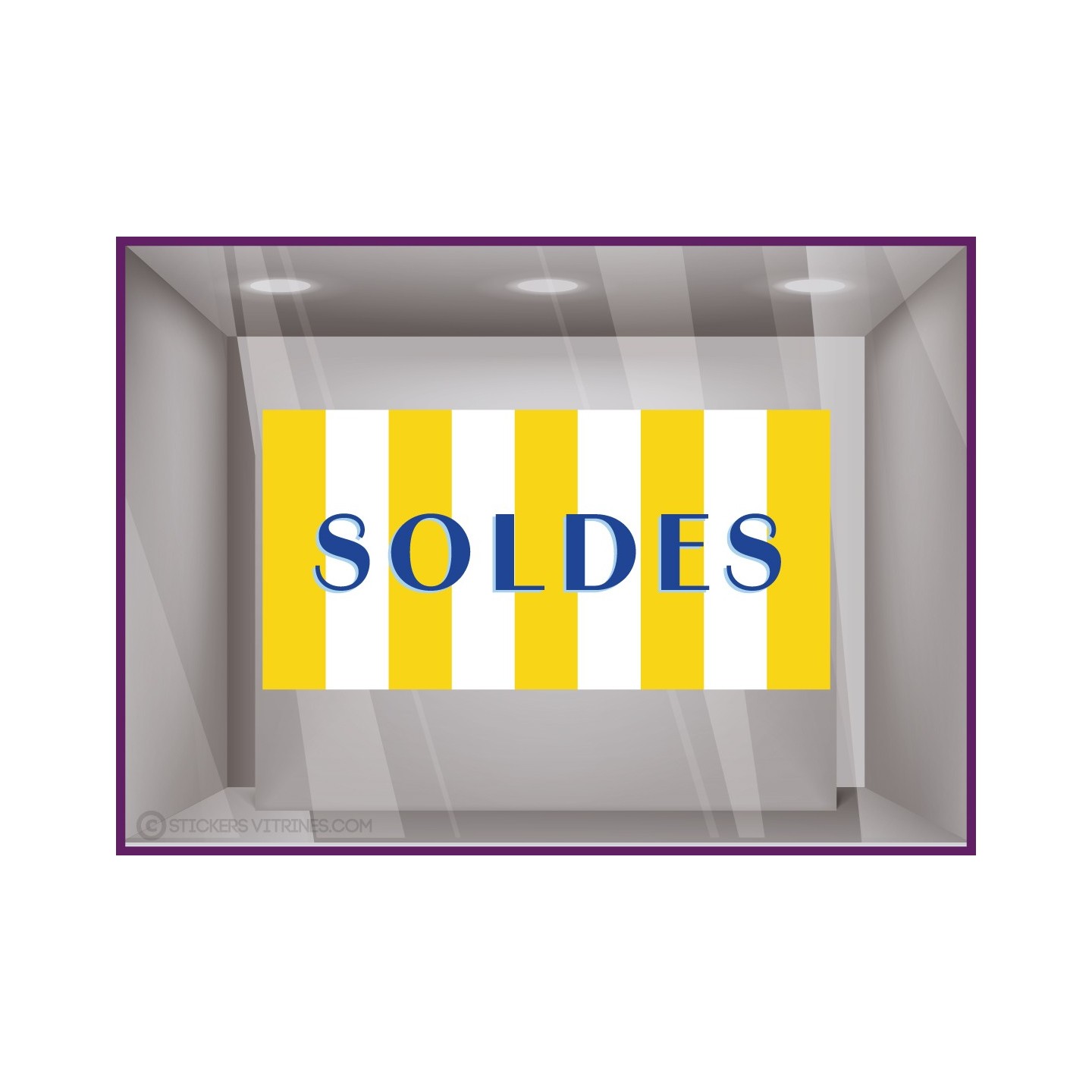 STICKER SOLDES RAYURES DE PLAGE JAUNE IDEE DECORATION MAGASIN FOURNISSEUR PAS CHER VITROPHANIE