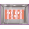 STICKER SOLDES 50% RAYURES DE PLAGE ROSE CALICOT POUR VITRE DE BOUTIQUE FABRICANT