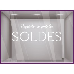 STICKER REGARDE CE SONT LES SOLDES IDEE DECO POUR VITRINE OPTICIEN MAGASIN FOURNISSEUR LETTRES AUTOCOLLANTES