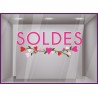 STICKER SOLDES FUSCHIA BOUQUET DE COEURS LETTRAGE ADHESIF POUR VITRINE DE MAGASIN ST VALENTIN FOURNISSEUR