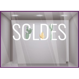 STICKER SOLDES CACTUS IDEE DECORATION VITRINE ETE LETTRAGE ADHESIF FABRICANT VITROPHANIE