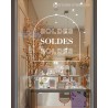 STICKERS SOLDES LETTRAGE ADHESIF CADRE ARRONDI DESIGN VITRINE DE MAGASIN IDEE DECORATION MERCHANDISING BOUTIQUE PROFESSIONNEL