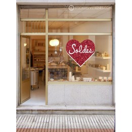 Sticker Coeur Paillettes Soldes pour vitrine de magasin professionnel