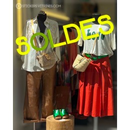 Calicot autocollant géant pour vitrine de magasin: Sticker Soldes FLUO