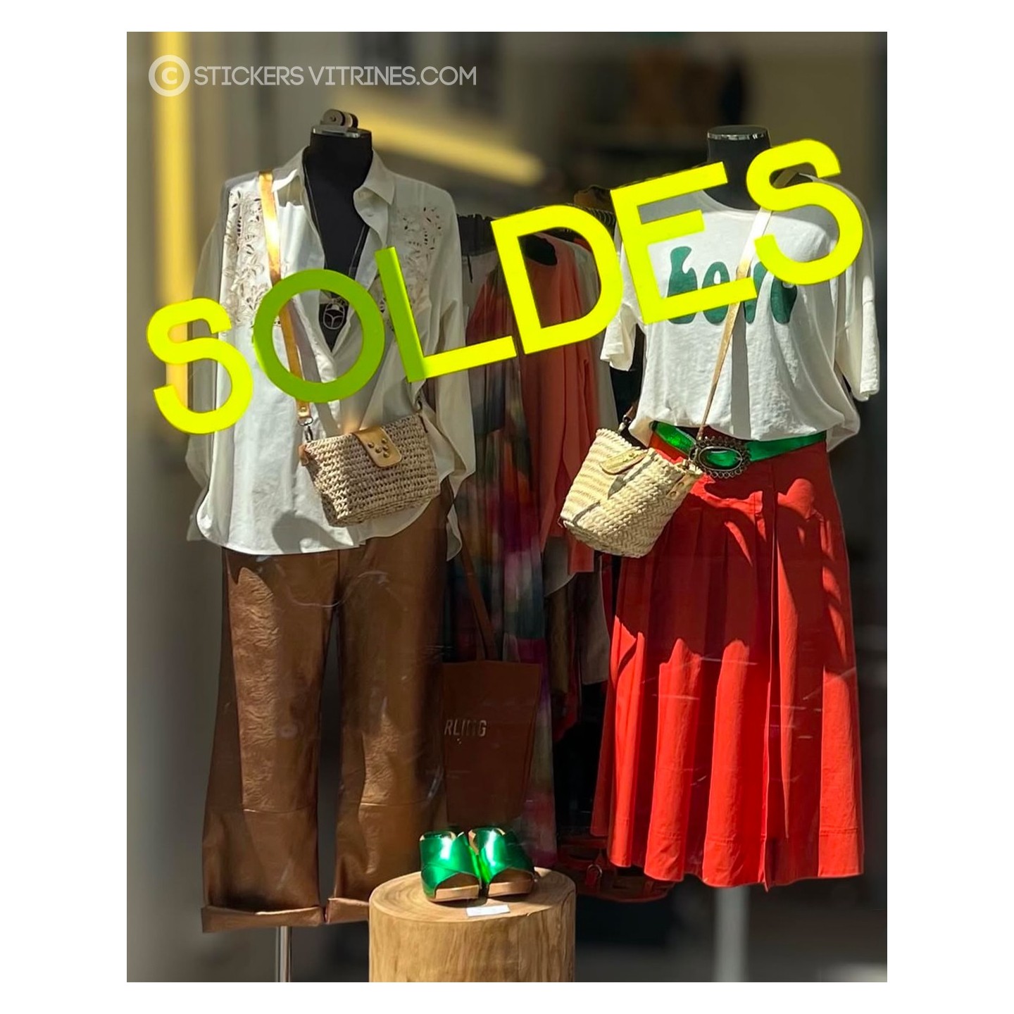 Calicot autocollant géant pour vitrine de magasin: Sticker Soldes FLUO