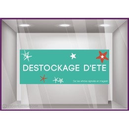 Sticker Destockage d'Été vitrophanie adhésif calicot boutique enseigne devanture vitrine soldes magasin