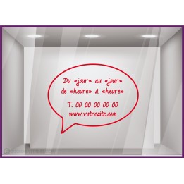 Sticker-Horaires-Bulle a personnaliser-vitrophanie-BD-vitrine-bar-bistro-signaletique
