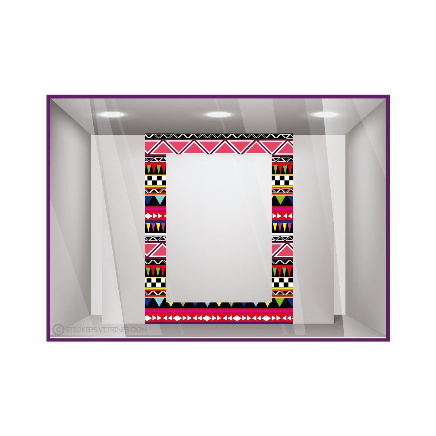 Sticker Cadre Aztèque été vitrophanie adhésif autocollant vitrine mode parfumerie accessoire devanture enseigne idee deco