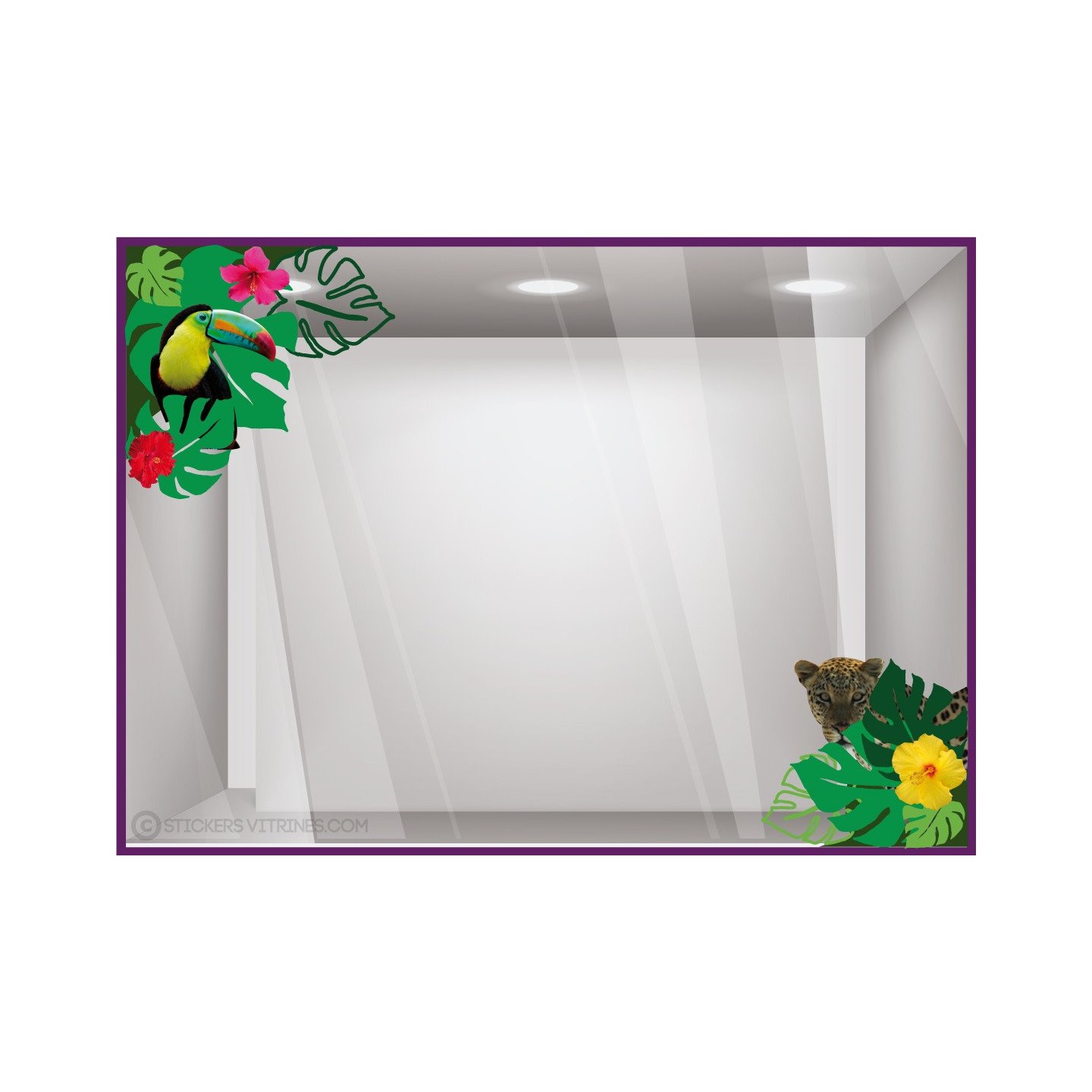 Kit de Stickers Toucan été calicot devanture vitrophanie adhésif tigre fleur mode parfumerie sport bord de mer tropical