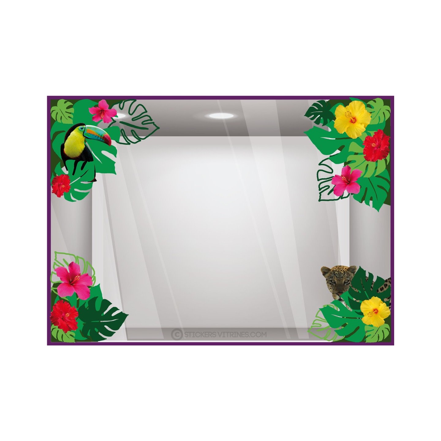 Kit de Stickers Jungle Tropicale ete mode parfumerie calicot vitrophanie autocollant publicitaire enseigne devanture commerce