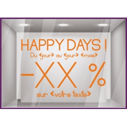 Sticker Promos Happy Days a personnaliser VITRINE COMMERCE IDEE DECORATION VITROPHANIE promotions autocollant magasin boutique