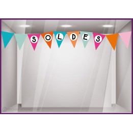 Vitrophanie pour devanture Stickers Soldes Fanions promotion promo destockage braderie liquidation demarque pourcentage lettrage
