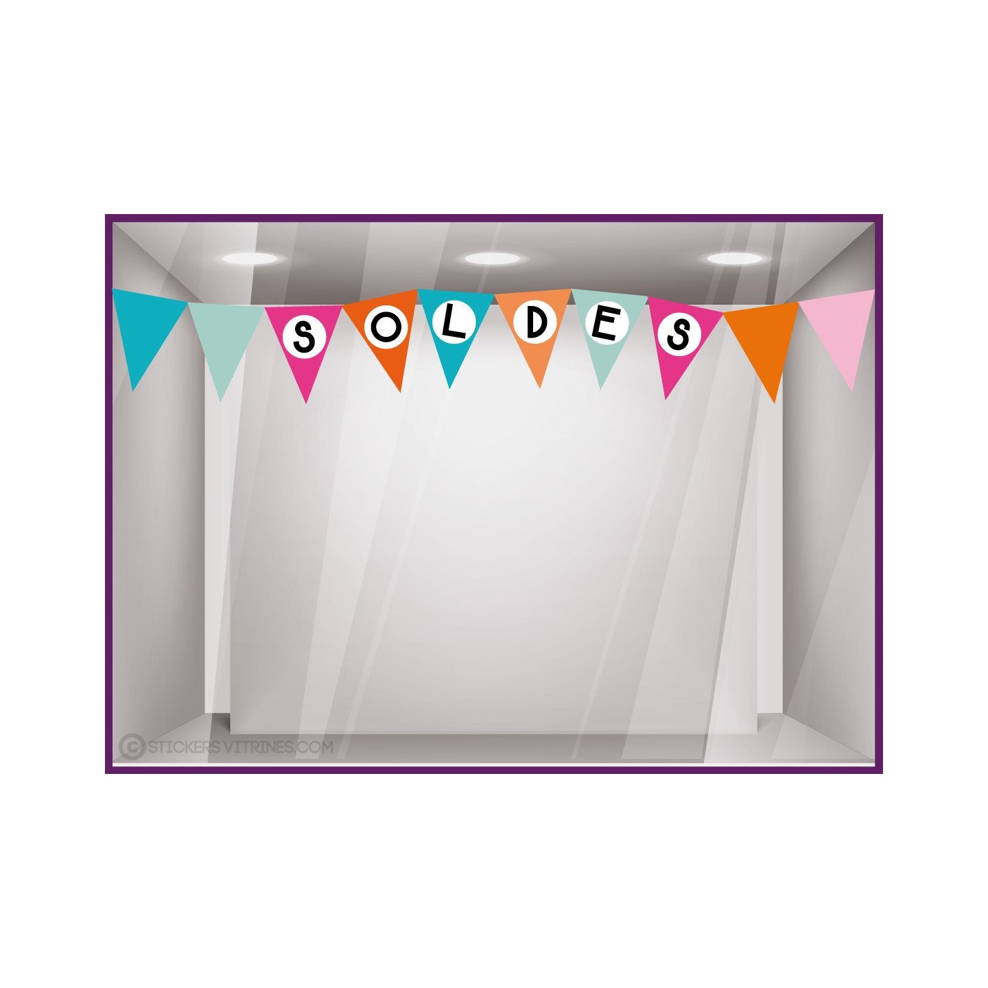 Vitrophanie pour devanture Stickers Soldes Fanions promotion promo destockage braderie liquidation demarque pourcentage lettrage