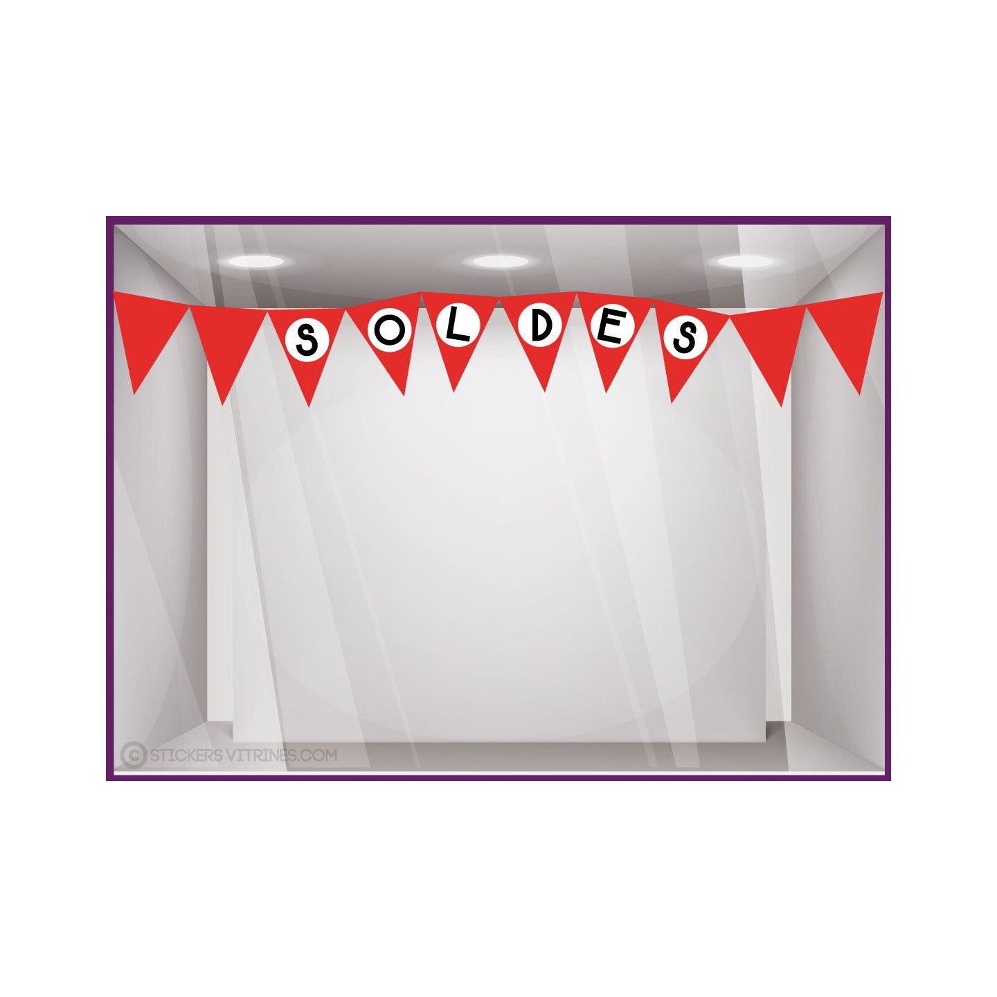 Vitrophanie pour devanture Stickers Soldes Fanions promotion promo destockage braderie liquidation demarque pourcentage lettrage